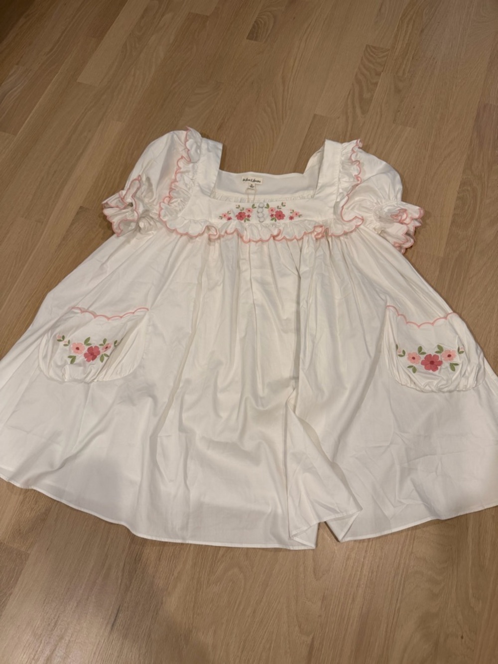 For Love And Lemons White Mini Dress with Pink Floral Embroidery - Picture 3 of 3